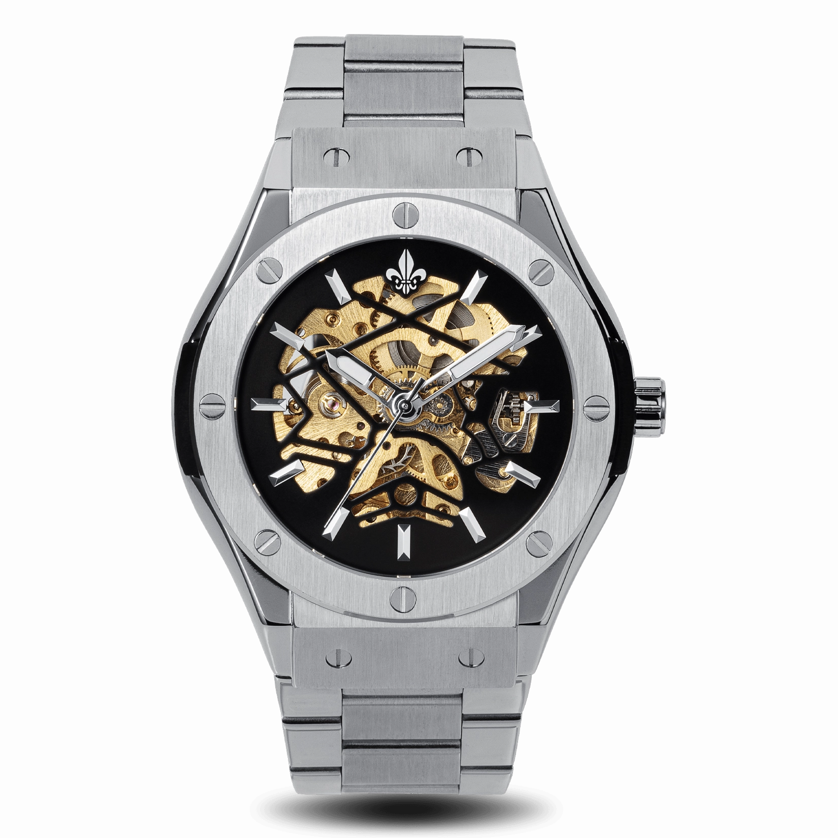 Prague Skeleton Automatic Deluxe - Silver   Silver Link Strap