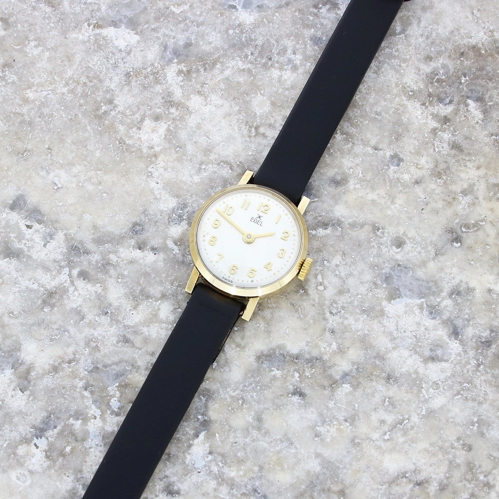 Pre Owned Vintage Ebel 9ct Gold Leather Strap Mechanical Ladies Watch RW0571