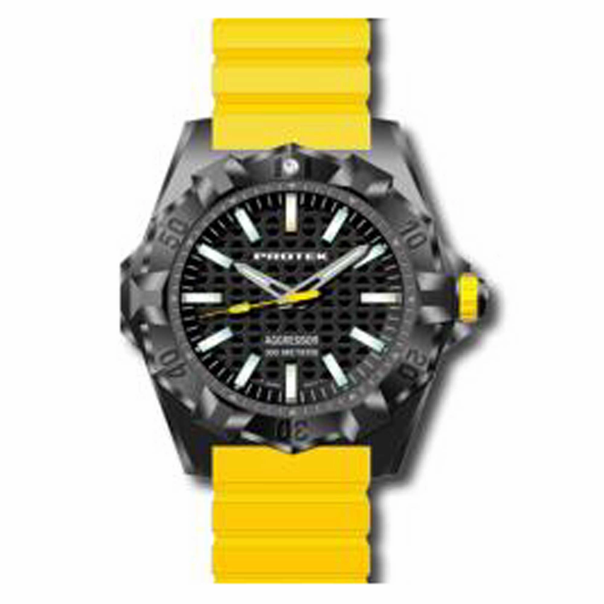 Protek Men's Watch - Aggressor Carbon Composite Case Black Dial Yellow Strap | 4008Y