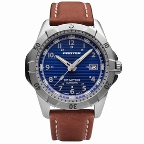 ProTek Men's Watch - Dive Rotating Bezel Automatic Blue Dial Brown Strap | 2203