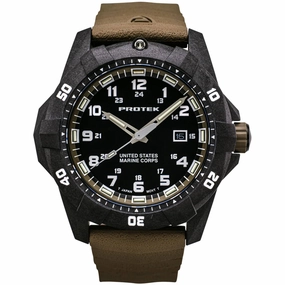 ProTek Men's Watch - USMC Series Quartz Brown Genuine Rubber Strap Date Dive | 1016D