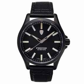 Protek Unisex Watch - Field Series Japanese Quartz Genuine Black Leather Strap | 3002