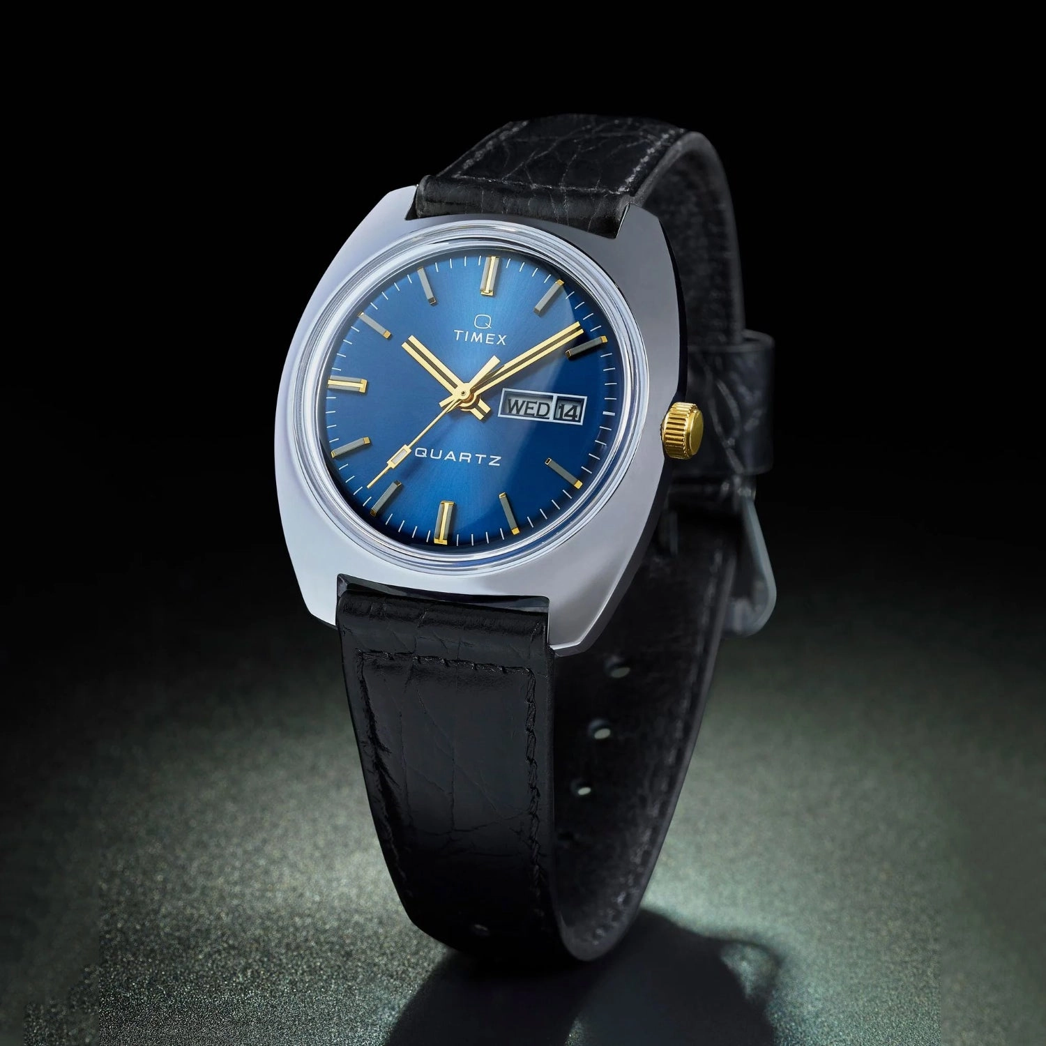 Q TIMEX Men Quartz Blue Dial Analog Leather Watch TW2W44800U9