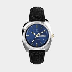 Q TIMEX Men Quartz Blue Dial Analog Leather Watch TW2W44800U9