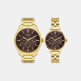 Quartz Couple Chronograph Brown Stainless Steel Watch TW00PR297