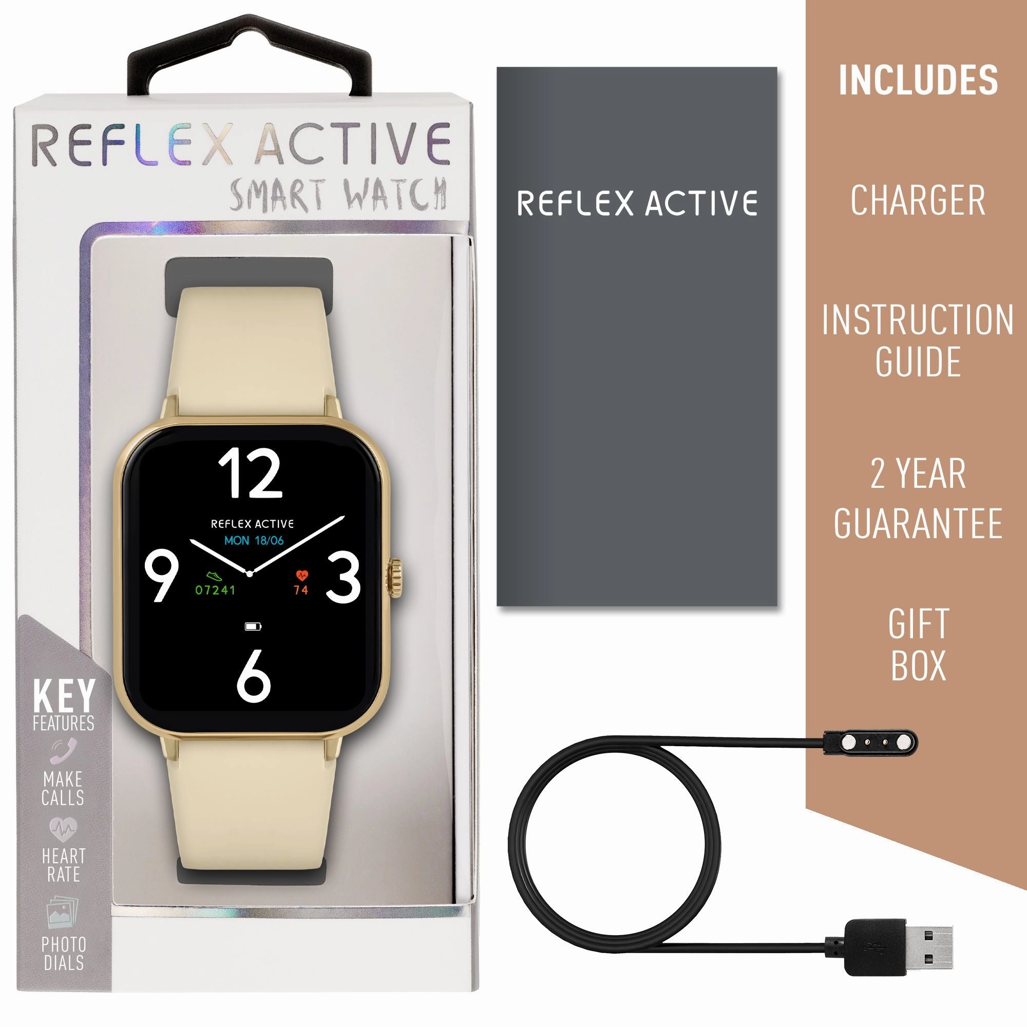 Reflex Active Series 23 Gold Case & Cream Silicone Strap Watch RA23-2172