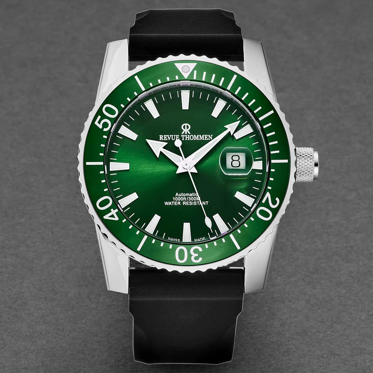 Revue Thommen Men's 17030.2534 'Diver' Green Dial Rubber Strap Swiss Automatic Watch