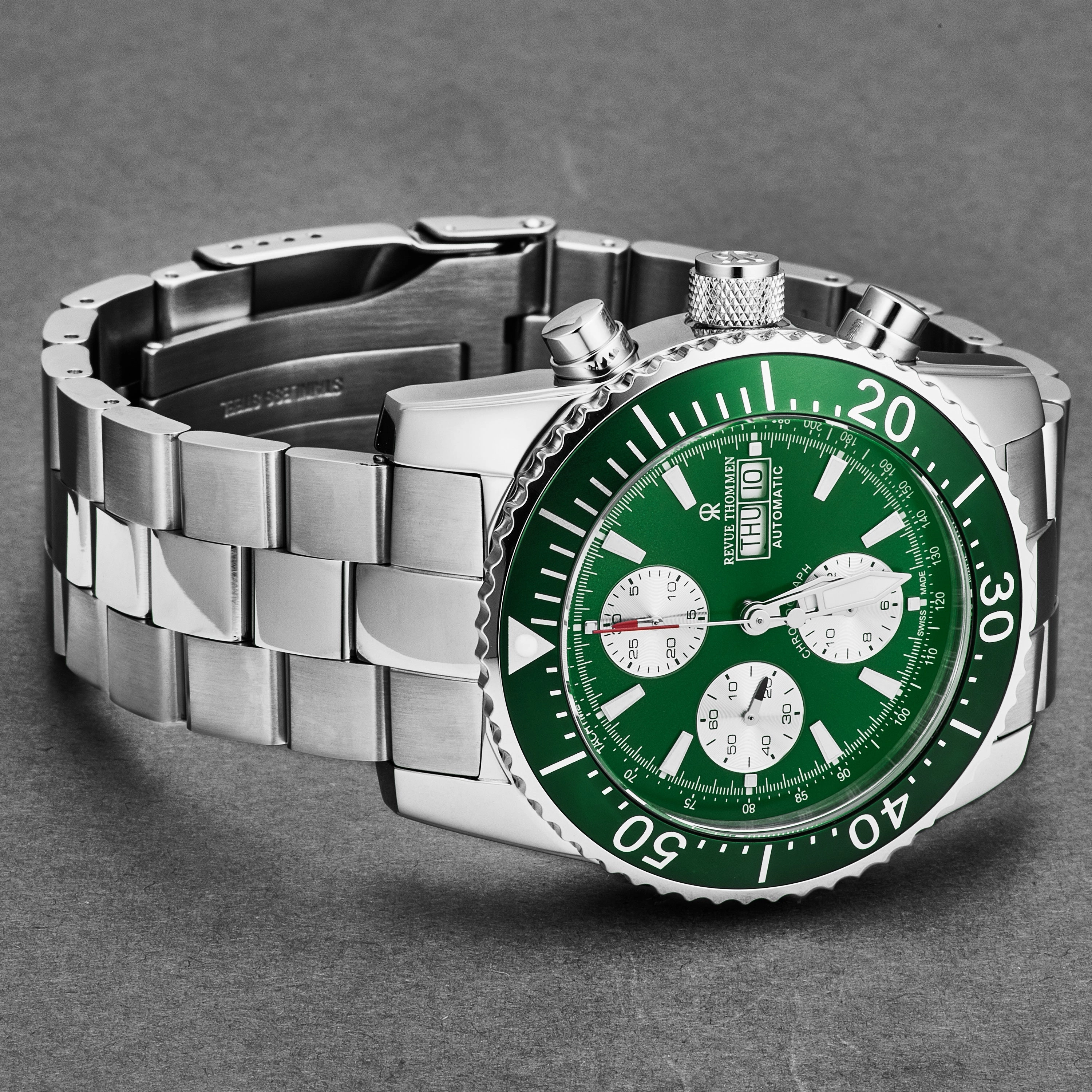 Revue Thommen Men's 17030.6131 'Divers' Green Dial Day-Date Chronograph Automatic Watch
