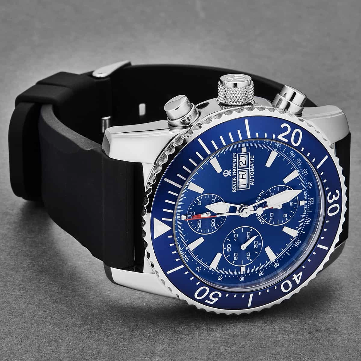 Revue Thommen Men's 17030.6533 'Divers' Blue Dial Day-Date Chronograph Rubber Strap Automatic Watch