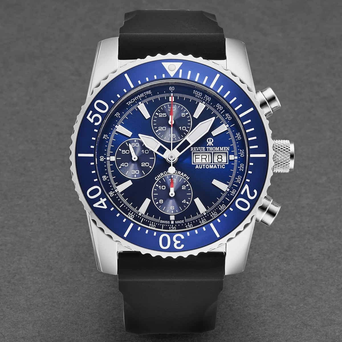 Revue Thommen Men's 17030.6533 'Divers' Blue Dial Day-Date Chronograph Rubber Strap Automatic Watch