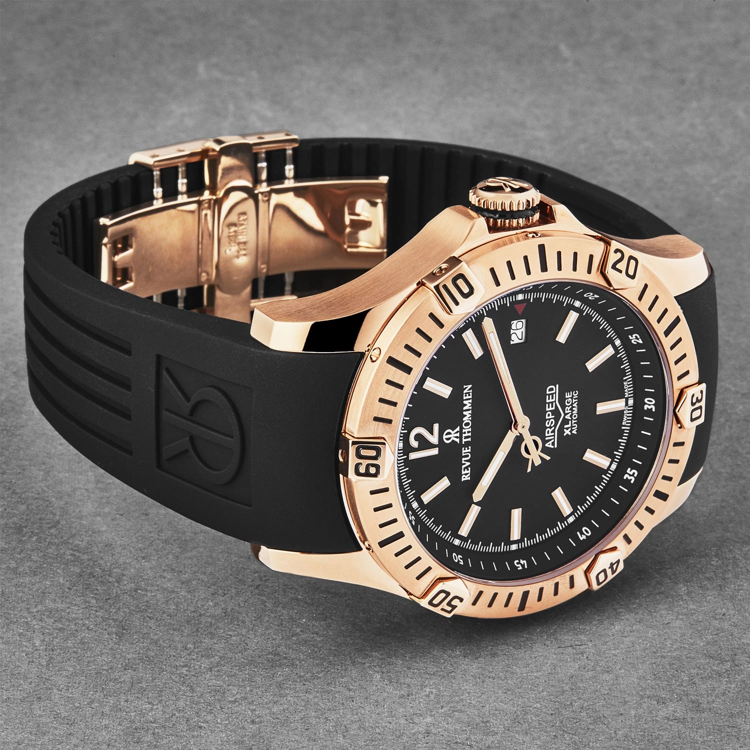 Revue Thommen Men's 'Air speed' Black Dial Black Rubber Strap Automatic Watch 16070.4667
