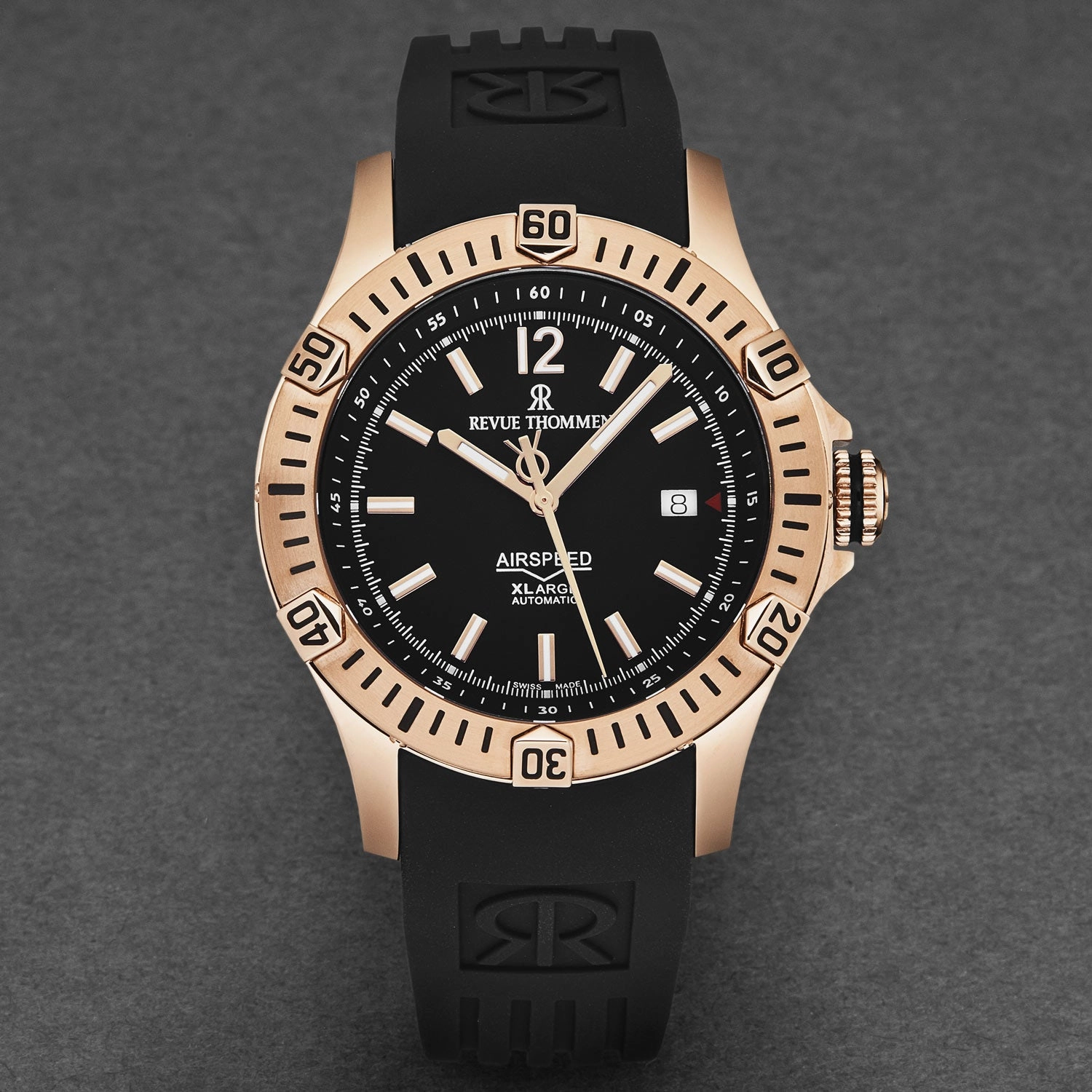 Revue Thommen Men's 'Air speed' Black Dial Black Rubber Strap Automatic Watch 16070.4667