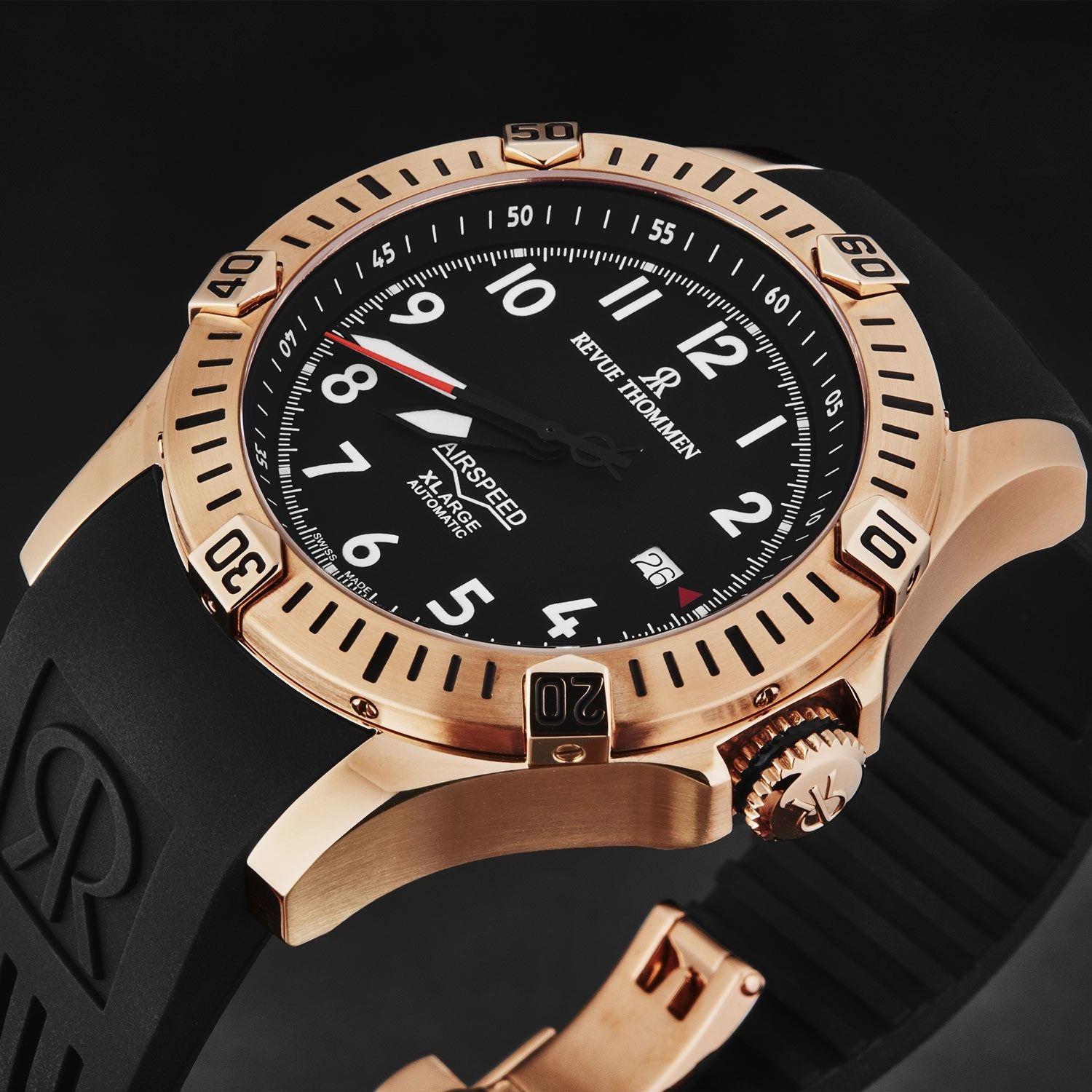 Revue Thommen Men's 'Air speed' Black Dial Black Rubber Strap Automatic Watch 16070.4767
