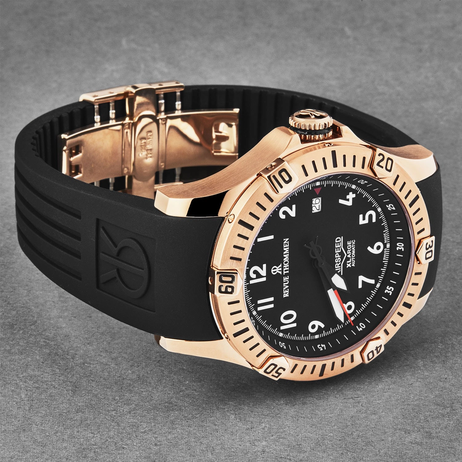 Revue Thommen Men's 'Air speed' Black Dial Black Rubber Strap Automatic Watch 16070.4767