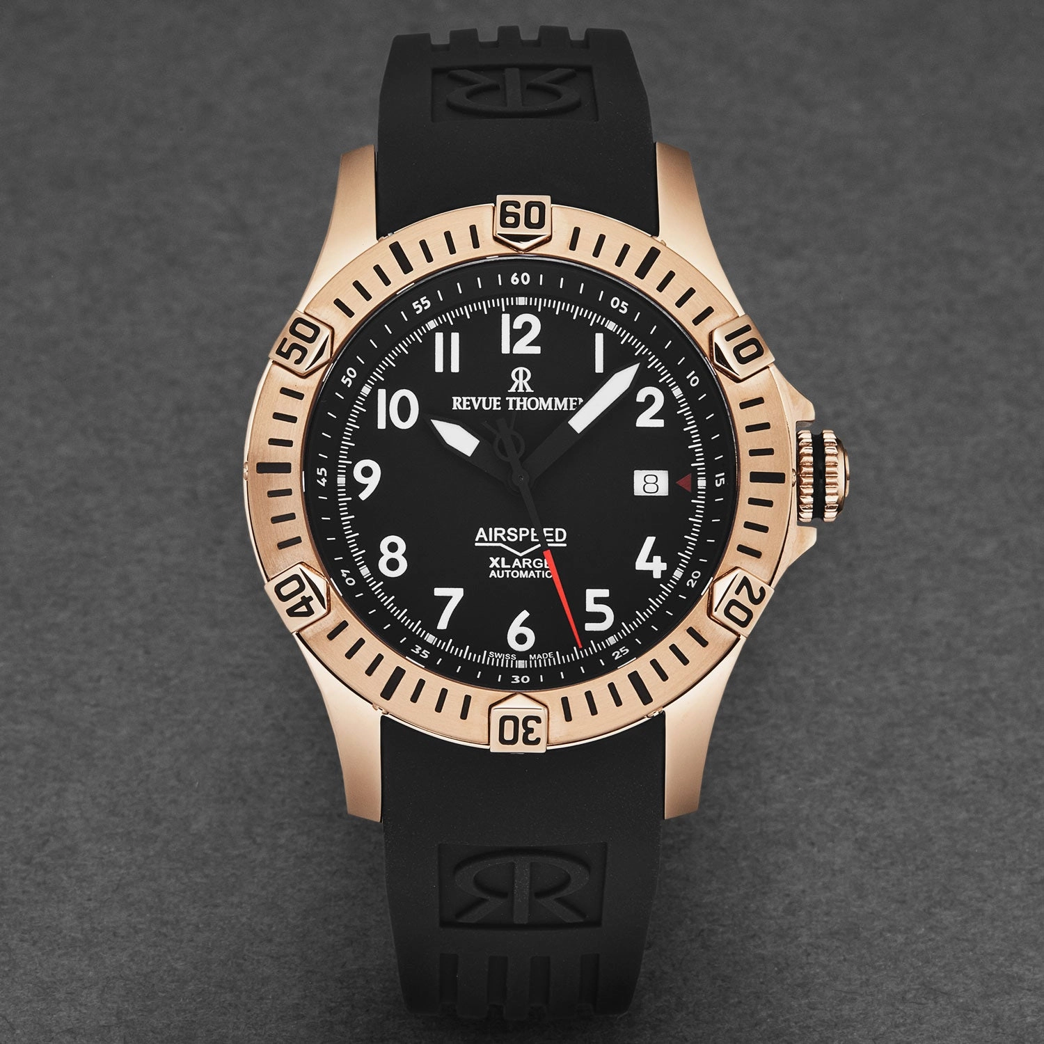 Revue Thommen Men's 'Air speed' Black Dial Black Rubber Strap Automatic Watch 16070.4767