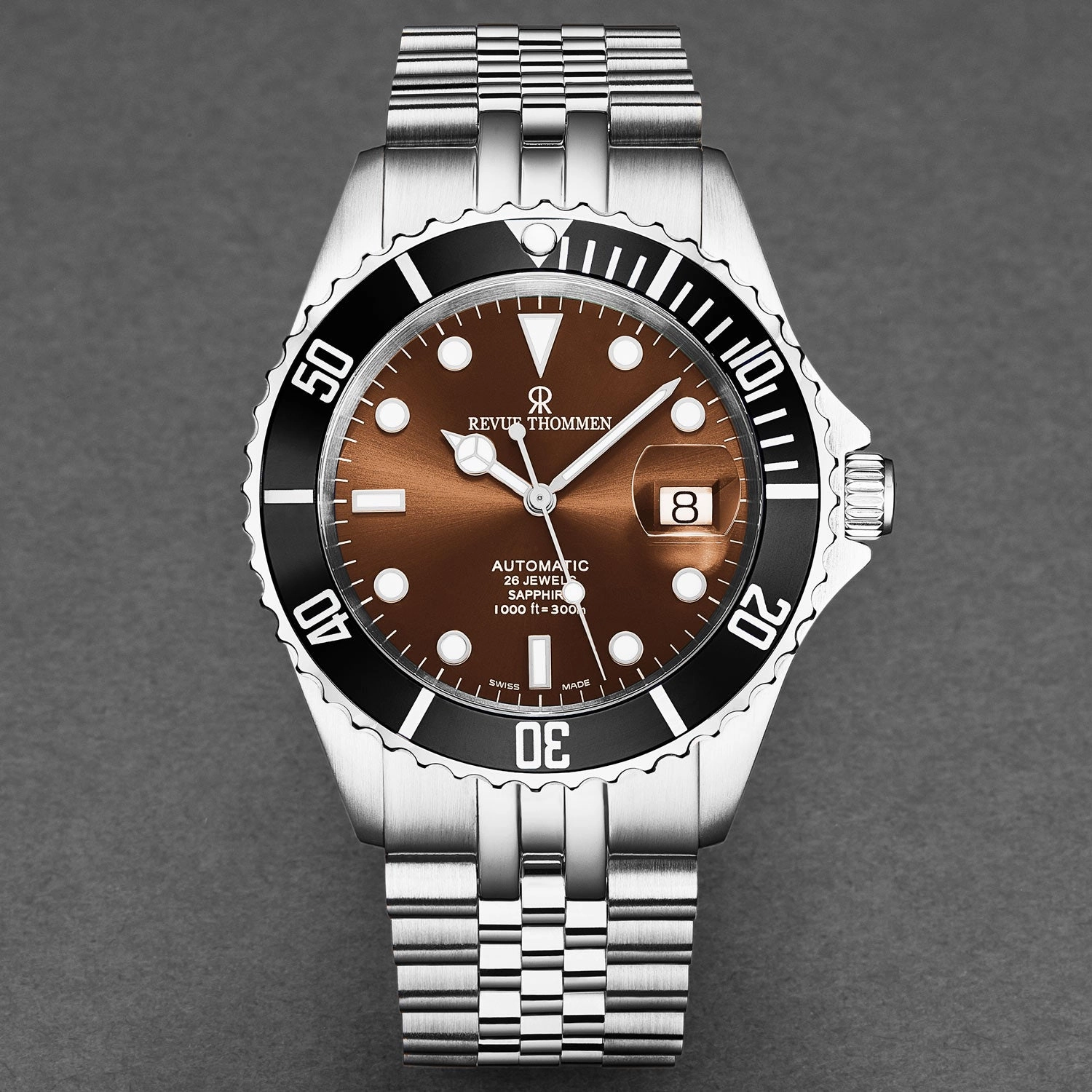 Revue Thommen Men's 'Diver' Brown Dial Stainless Steel Bracelet Automatic Watch 17571.2221