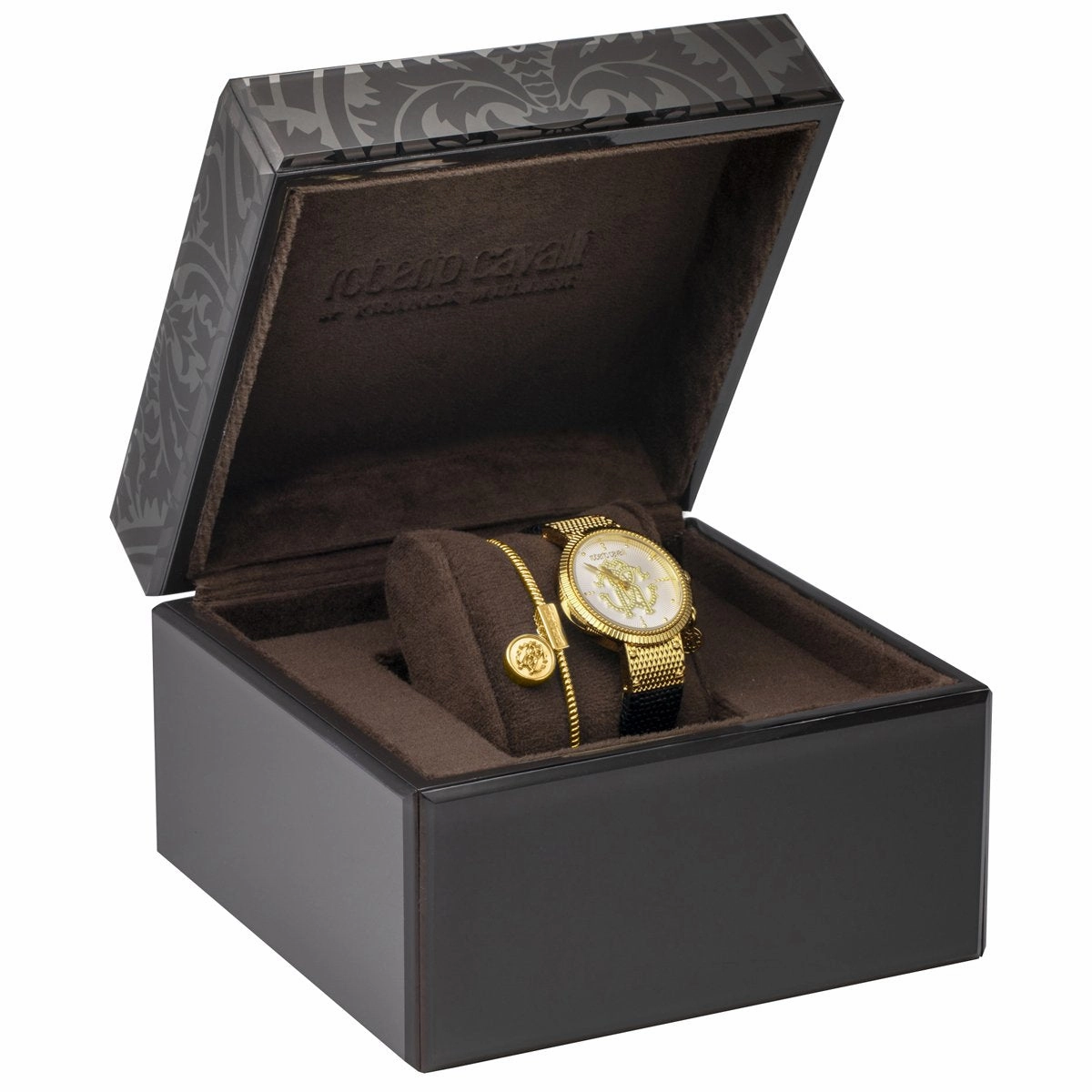 Roberto Cavalli DOTTED Leather Womens Gold Watch/Bracelet Set RV1L062L0026