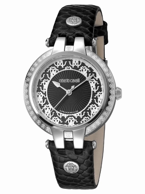 Roberto Cavalli PIZZO Black Leather Analog Women's Watch RV1L051L0026
