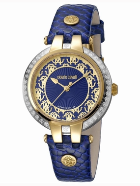 Roberto Cavalli PIZZO Blue Leather Analog Women's Watch RV1L051L0066