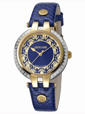 Roberto Cavalli PIZZO Blue Leather Analog Women's Watch RV1L051L0066