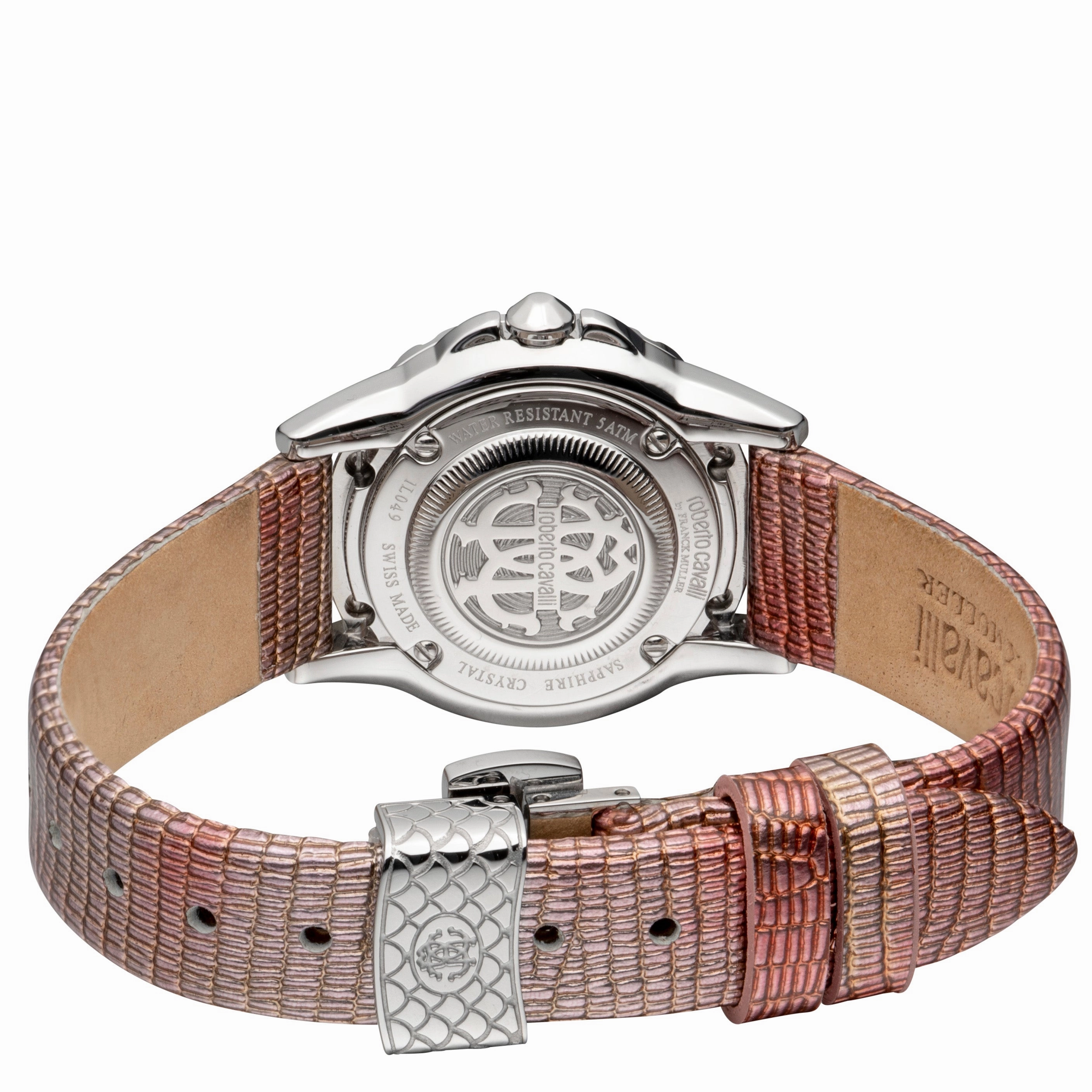 Roberto Cavalli Women's White Mother of Pearl Dial Pink Leather Watch