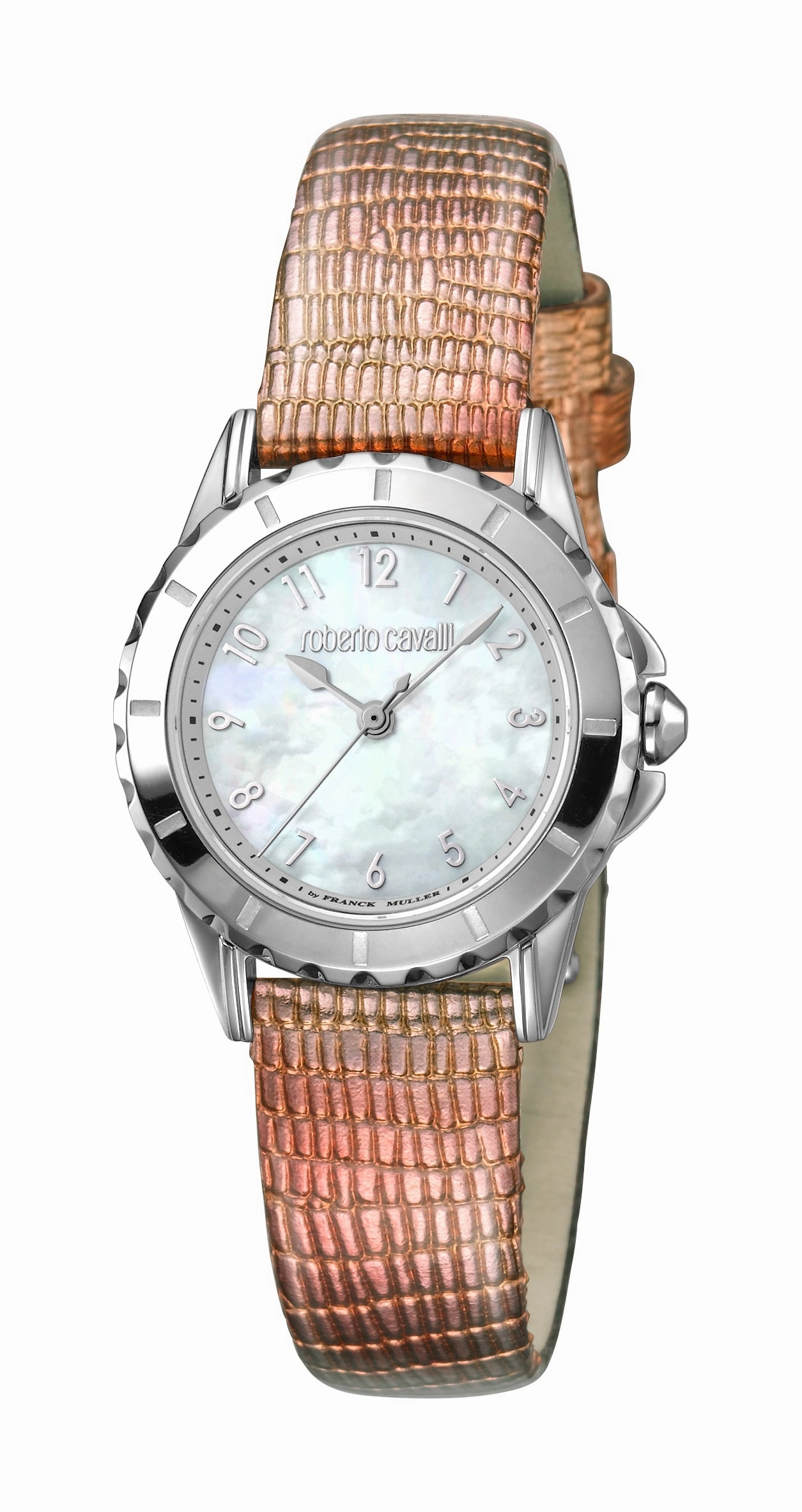 Roberto Cavalli Women's White Mother of Pearl Dial Pink Leather Watch