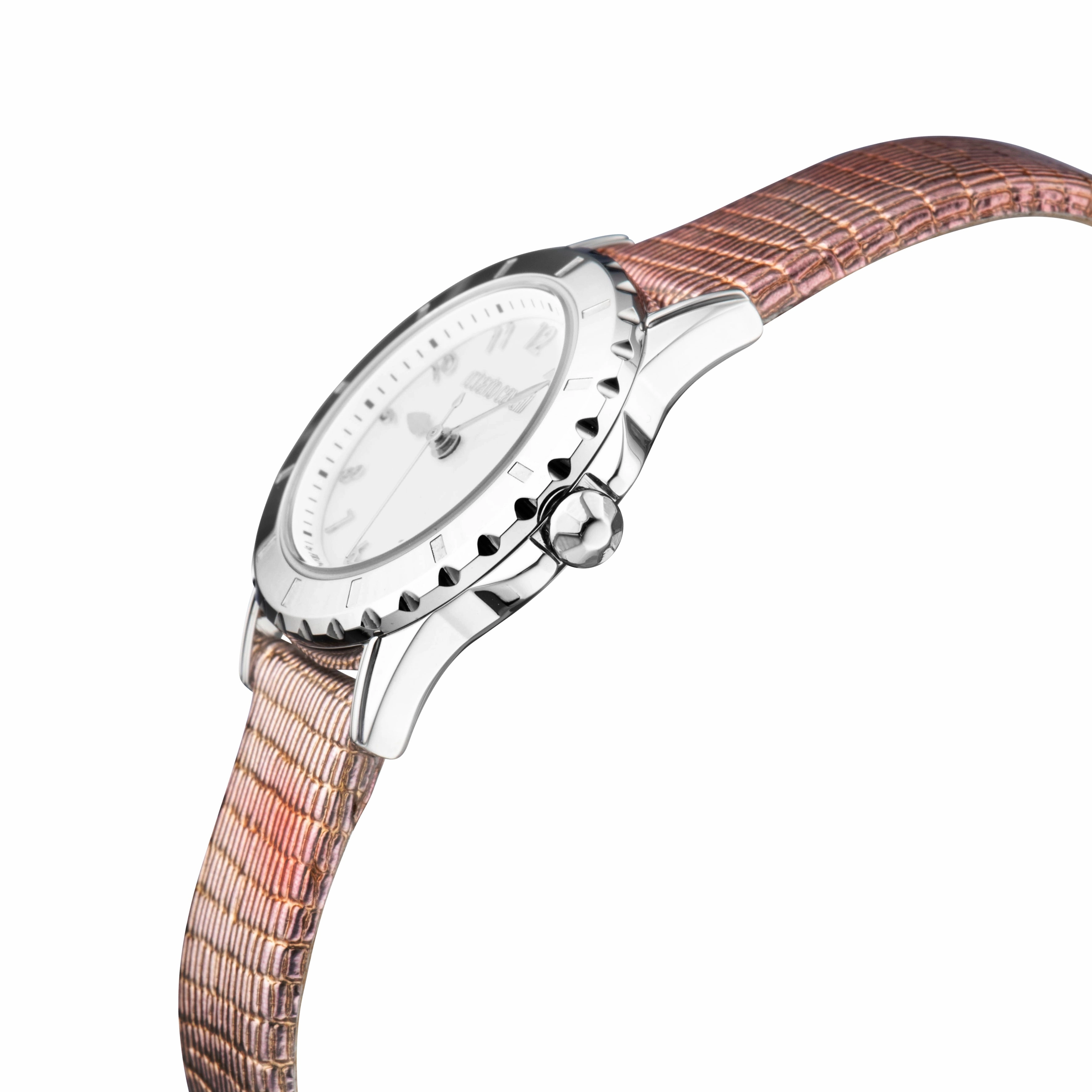 Roberto Cavalli Women's White Mother of Pearl Dial Pink Leather Watch
