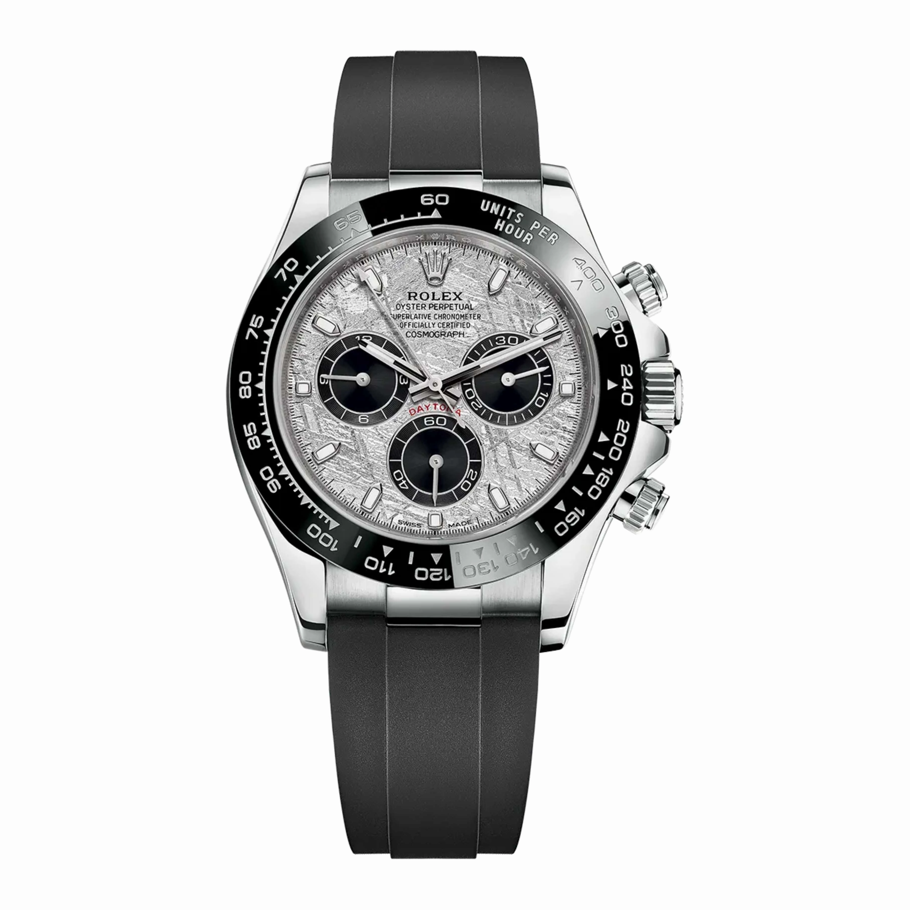 Rolex Cosmograph Daytona 40mm - Ref: 116519ln-0038 - Meteorite & Black Index Dial & Ceramic Bezel, 18K White Gold Case Black Oysterflex Bracelet Men's Watch