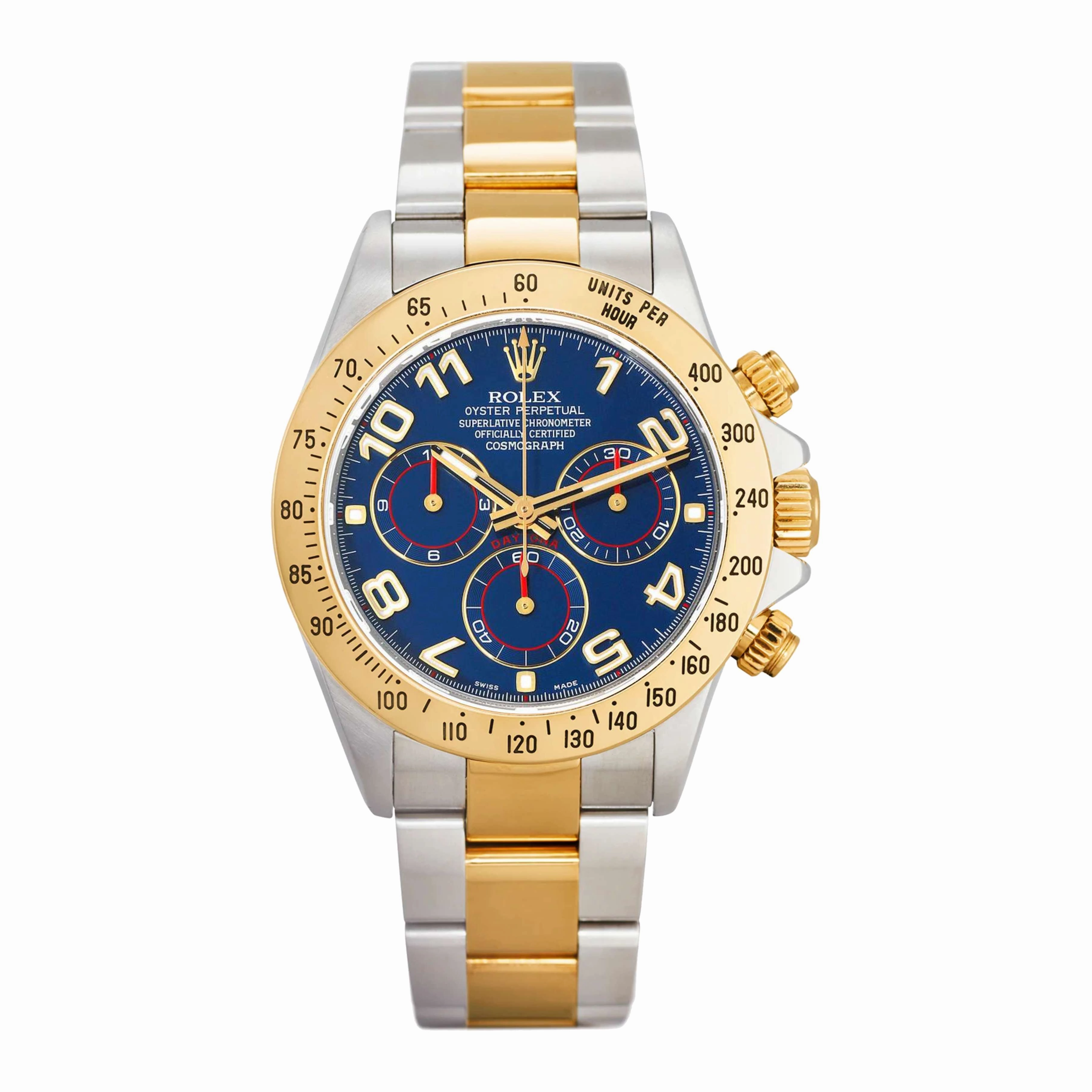 Rolex Cosmograph Daytona 40mm - Ref: 116523BKD - Blue Diamond Dial & Gold Bezel, Two Tone Stainless Steel & 18K Yellow Gold Oyster Bracelet Men's Watch