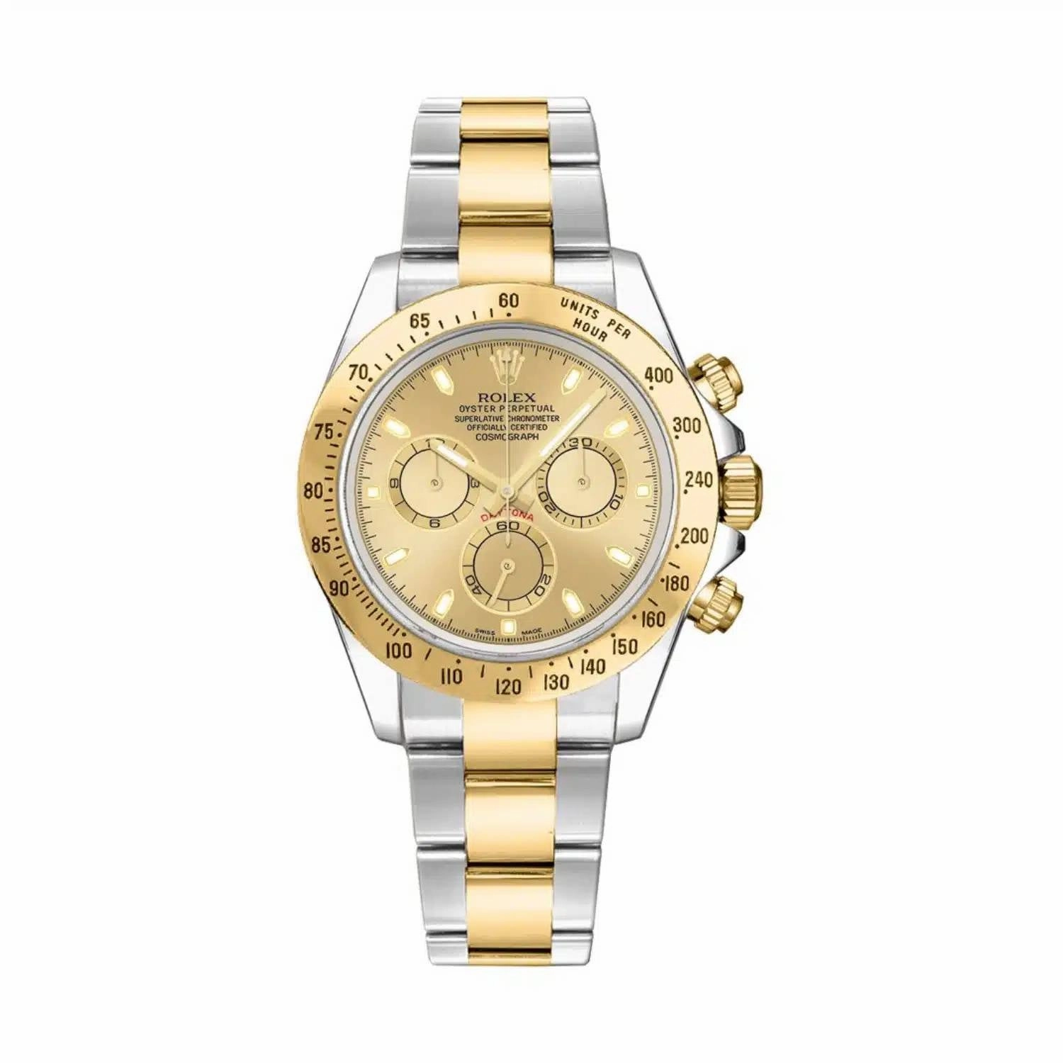 Rolex Cosmograph Daytona 40mm - Ref: 116523chs - Champagne Index Dial & Gold Bezel, Two Tone Stainless Steel & 18K Yellow Gold Oyster Bracelet Men's Watch
