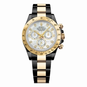 Rolex Cosmograph Daytona 40mm - Ref: 116523md - White Mother of Pearl Diamond Dial & Gold Bezel, Two Tone Black PVD & 18K Yellow Gold Oyster Bracelet Men's Watch