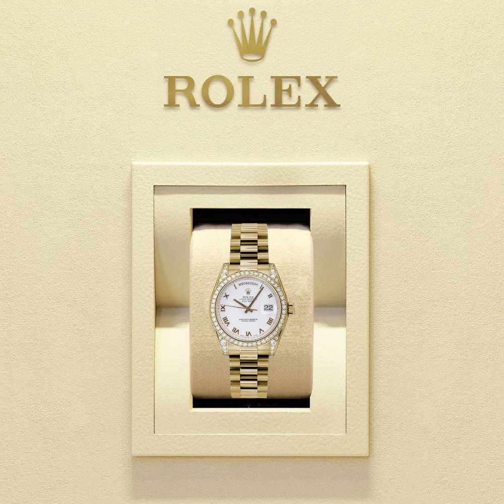 Rolex Datejust 31mm - Ref: 178158 wrp - White Dial & Diamond Bezel - Diamond Case, 18K Yellow Gold President Bracelet Women's Watch