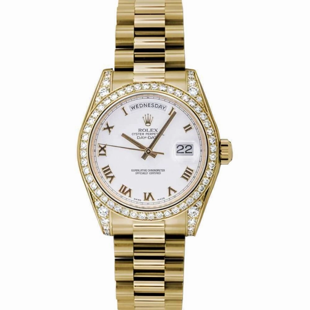 Rolex Datejust 31mm - Ref: 178158 wrp - White Dial & Diamond Bezel - Diamond Case, 18K Yellow Gold President Bracelet Women's Watch