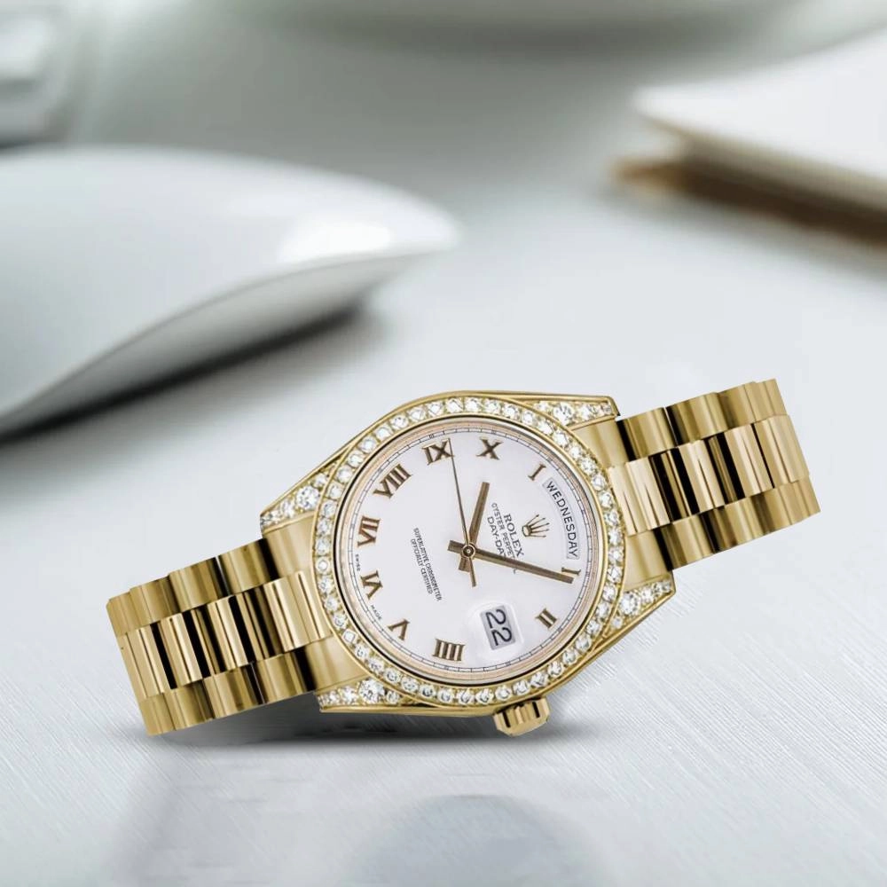 Rolex Datejust 31mm - Ref: 178158 wrp - White Dial & Diamond Bezel - Diamond Case, 18K Yellow Gold President Bracelet Women's Watch