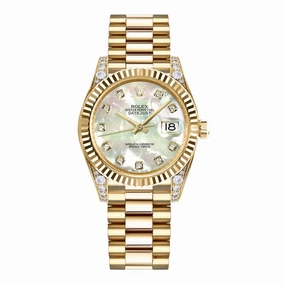 Rolex Datejust 31mm - Ref: 178238 mdp - White Mother of Pearl Dial, Diamond Case, 18K Yellow Gold President Bracelet Women's Watch