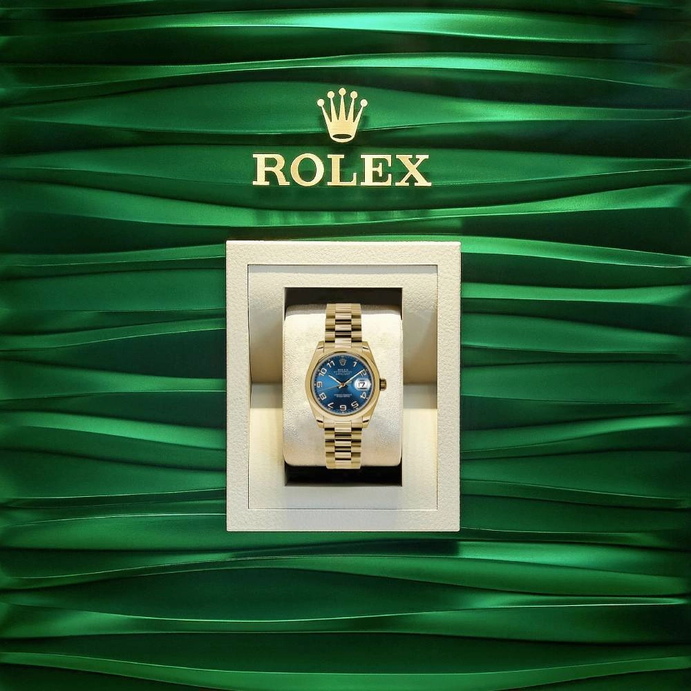 Rolex Datejust 31mm - Ref: 178248 blcap - Blue Dial, 18K Yellow Gold President Bracelet Women's Watch