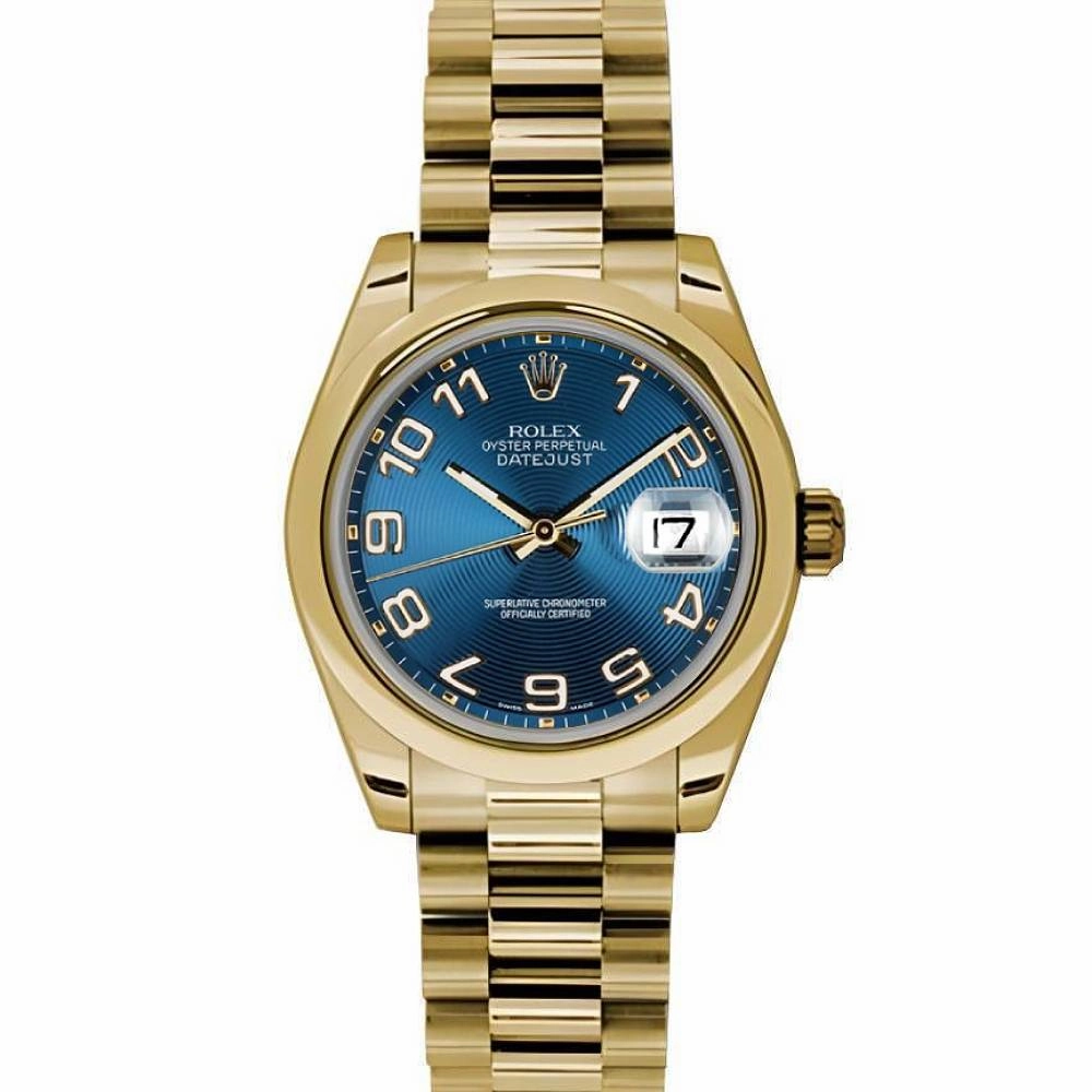 Rolex Datejust 31mm - Ref: 178248 blcap - Blue Dial, 18K Yellow Gold President Bracelet Women's Watch
