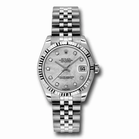 Rolex Datejust 31mm - Ref: 178274-0042 - White Mother of Pearl Diamond Dial, Stainless Steel Jubilee Bracelet Women's Watch