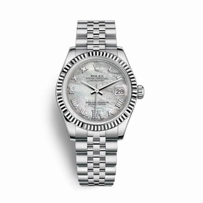 Rolex Datejust 31mm - Ref: 178274-0086 - White Mother of Pearl Roman Diamond Dial, Stainless Steel Jubilee Bracelet Women's Watch