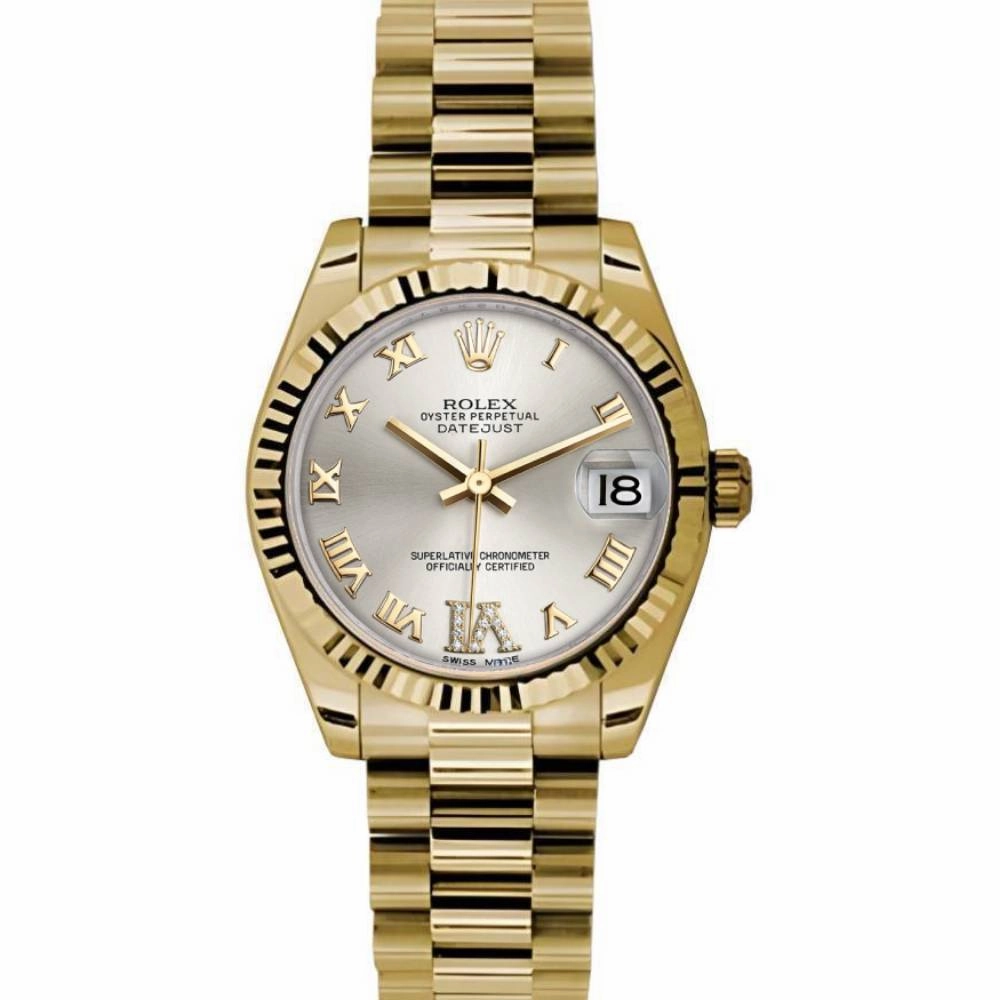 Rolex Datejust 31mm - Ref: 178278 sdrp - Silver Dial, 18K Yellow Gold President Bracelet Women's Watch