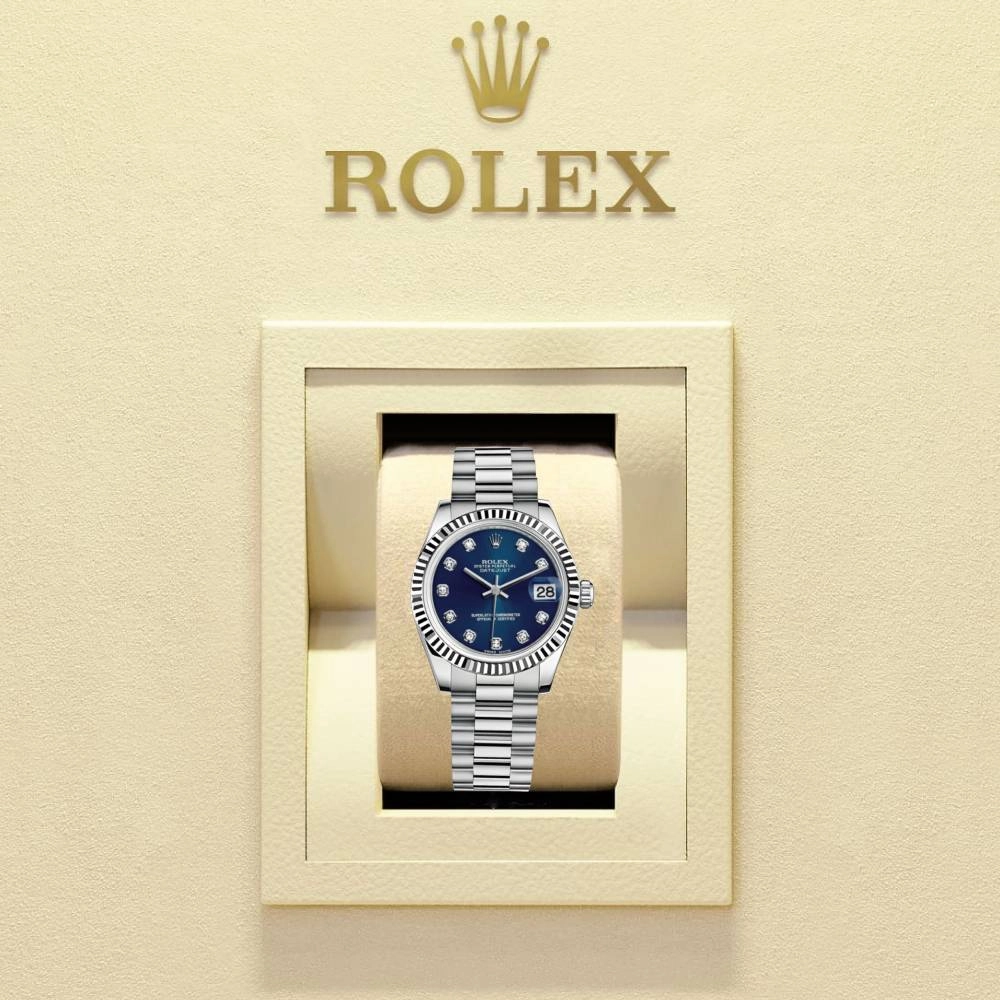 Rolex Datejust 31mm - Ref: 178279 - Blue Dial, 18K White Gold President Bracelet Women's Watch