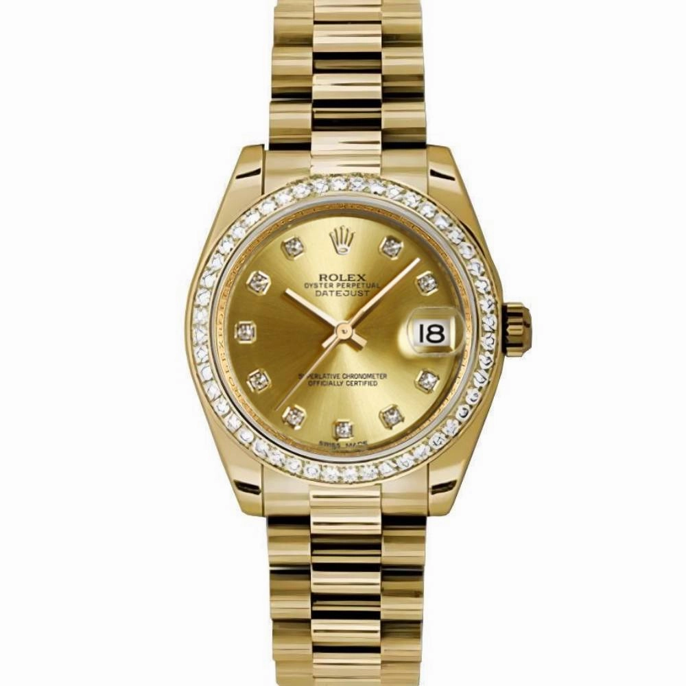 Rolex Datejust 31mm - Ref: 178288 chdp - Champagne Dial & Diamond Bezel, 18K Yellow Gold President Bracelet Women's Watch