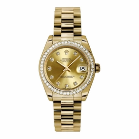 Rolex Datejust 31mm - Ref: 178288 chdp - Champagne Dial & Diamond Bezel, 18K Yellow Gold President Bracelet Women's Watch