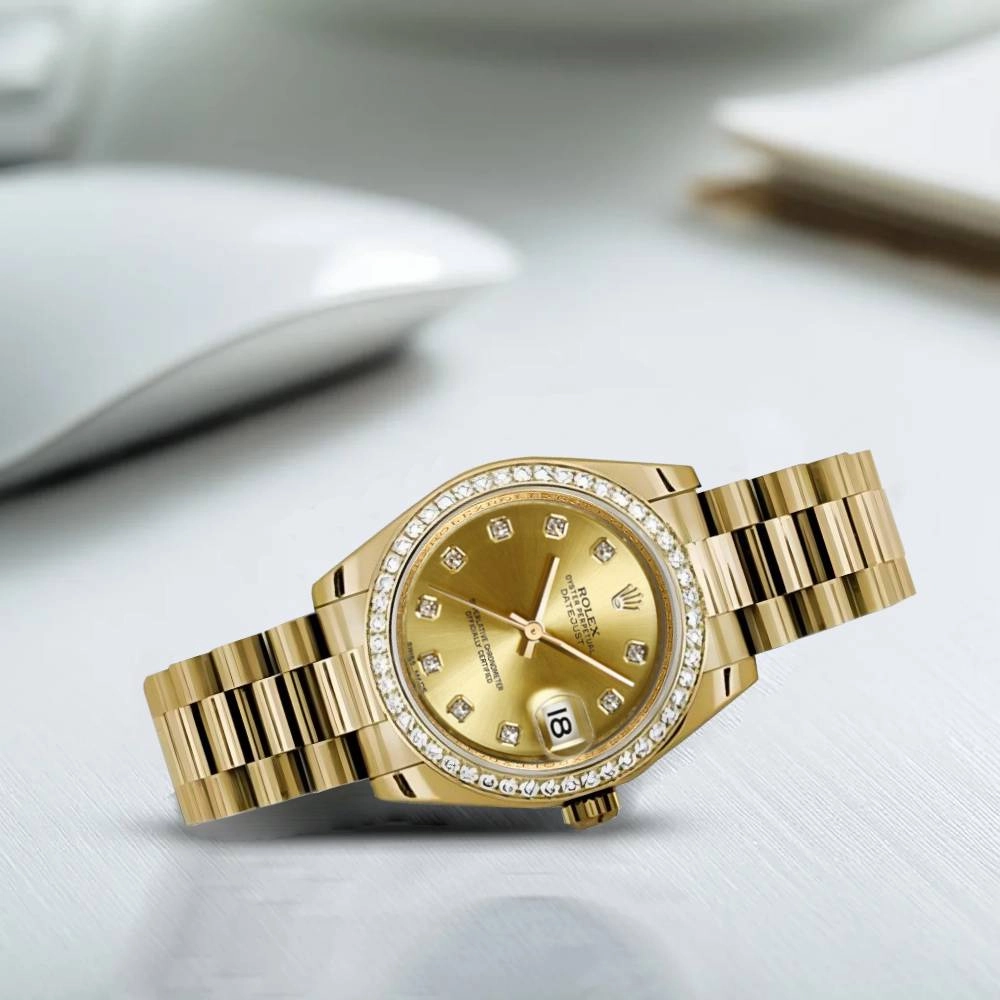 Rolex Datejust 31mm - Ref: 178288 chdp - Champagne Dial & Diamond Bezel, 18K Yellow Gold President Bracelet Women's Watch