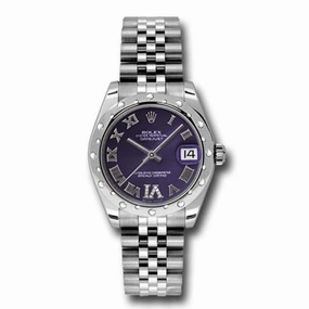 Rolex Datejust 31mm - Ref: 178344-0002 - Purple Dial & Diamond Bezel, Stainless Steel Jubilee Bracelet Women's Watch