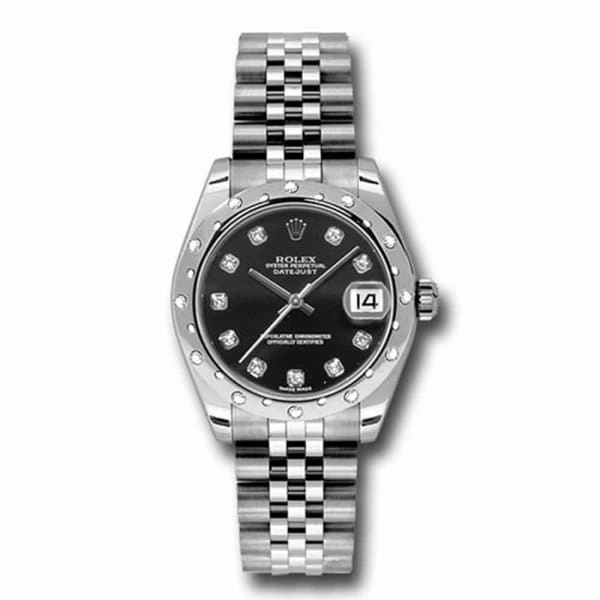 Rolex Datejust 31mm - Ref: 178344-0062 - Black Diamond Dial, Stainless Steel Jubilee Bracelet Women's Watch
