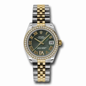 Rolex Datejust 31mm - Ref: 178383 ogdrj - Green Roman Diamond Dial & Diamond Bezel, Two Tone Stainless Steel & 18K Yellow Gold Jubilee Bracelet Women's Watch