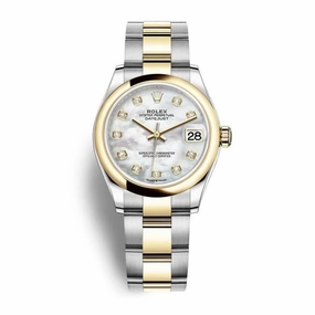Rolex Datejust 31mm - Ref: 278243-0027 - White Mother of Pearl Diamond Dial, Two Tone Stainless Steel & 18K Yellow Gold Oyster Bracelet Women's Watch