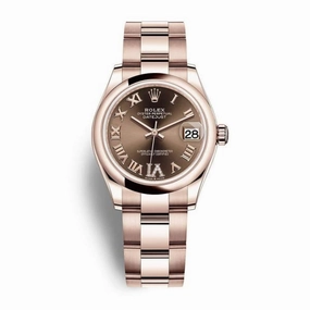 Rolex Datejust 31mm - Ref: 278245-0023 - Chocolate Roman Diamond Dial, 18K Rose Gold Oyster Bracelet Women's Watch
