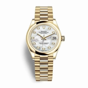 Rolex Datejust 31mm - Ref: 278248-0016 - White Mother of Pearl Dial, 18K Yellow Gold President Bracelet Women's Watch